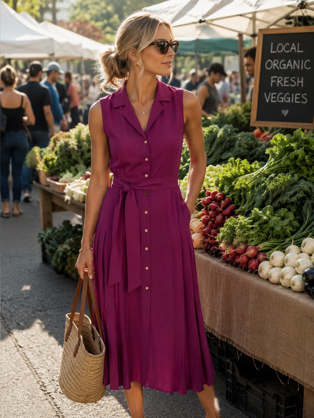 NANETTE LEPORE Sleeveless Pleated Midi Dress In Bali Orchid Size 14